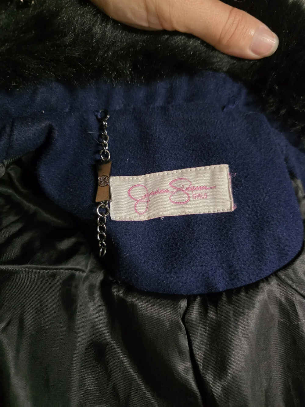 Girls' Size 6 Navy Jessica Simpson Coat with Faux Fur Collar